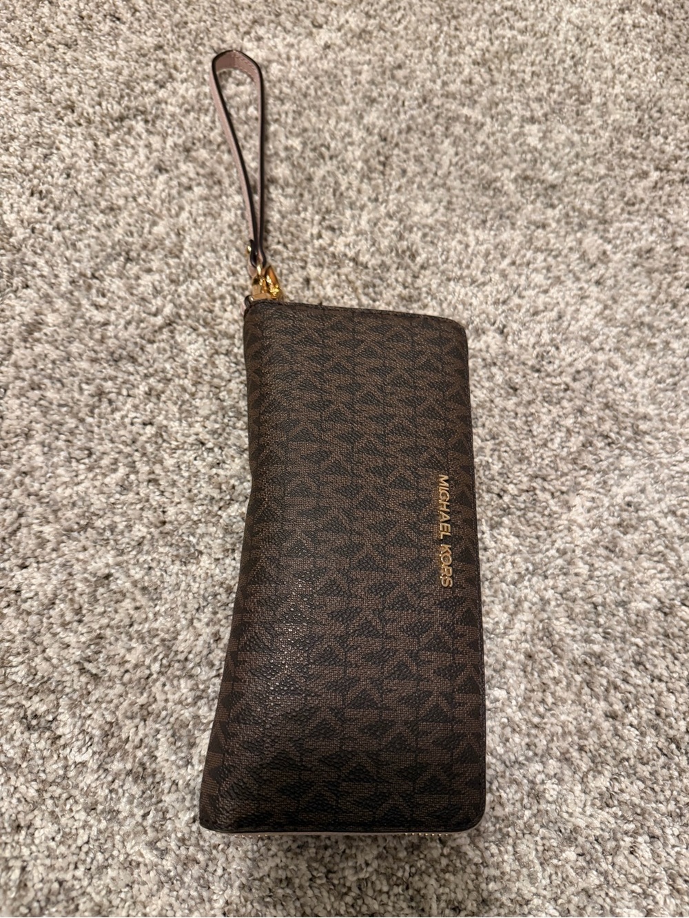 Michael Kors Brown and Blush Signature Wristlet Wallet